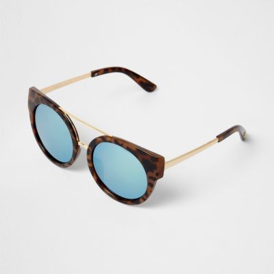 Brown leopard print mirror lens sunglasses